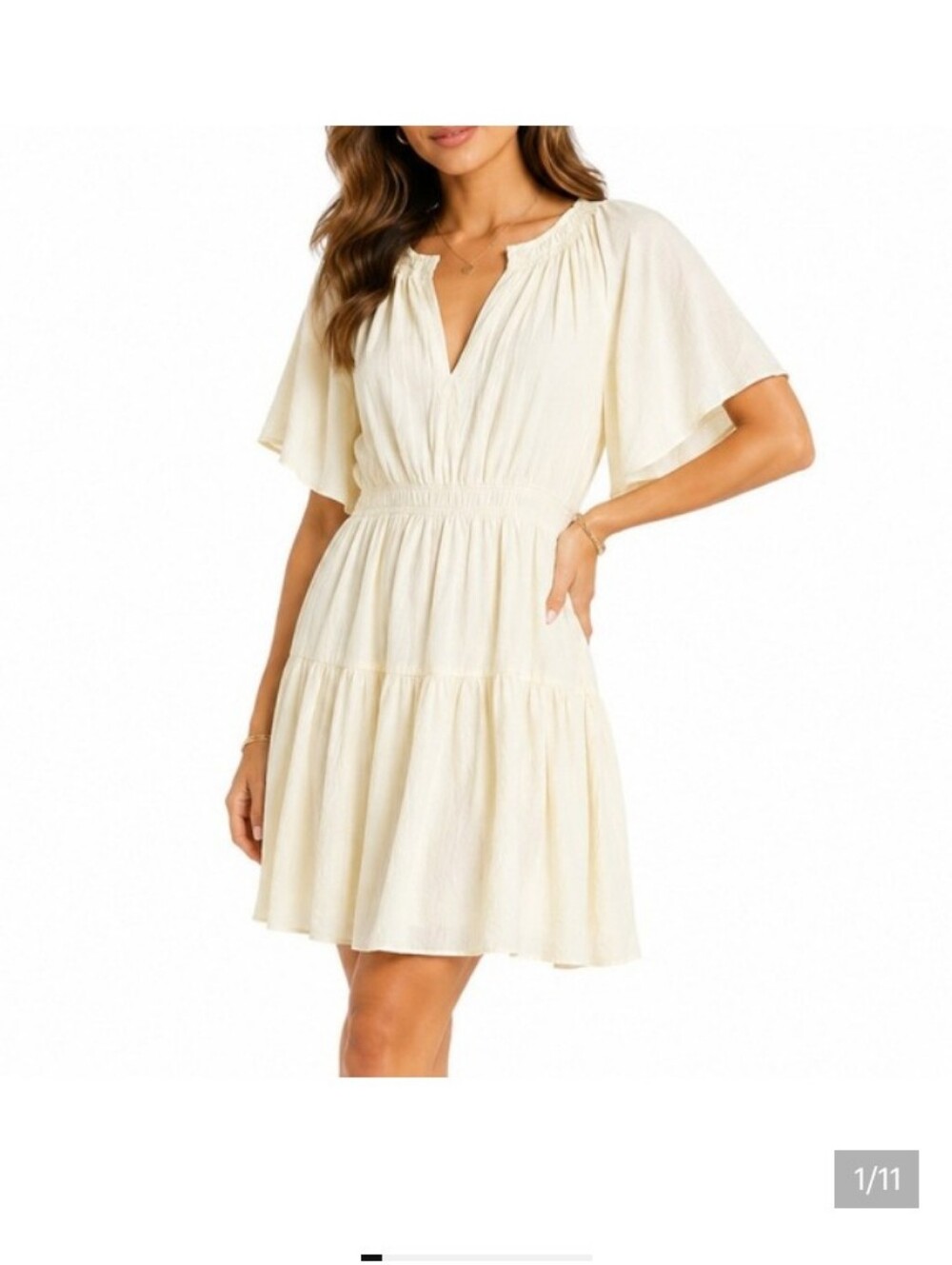 H&M Cream V-Neck Tiered Mini Dress. Worn Once. Offers Welcomed!